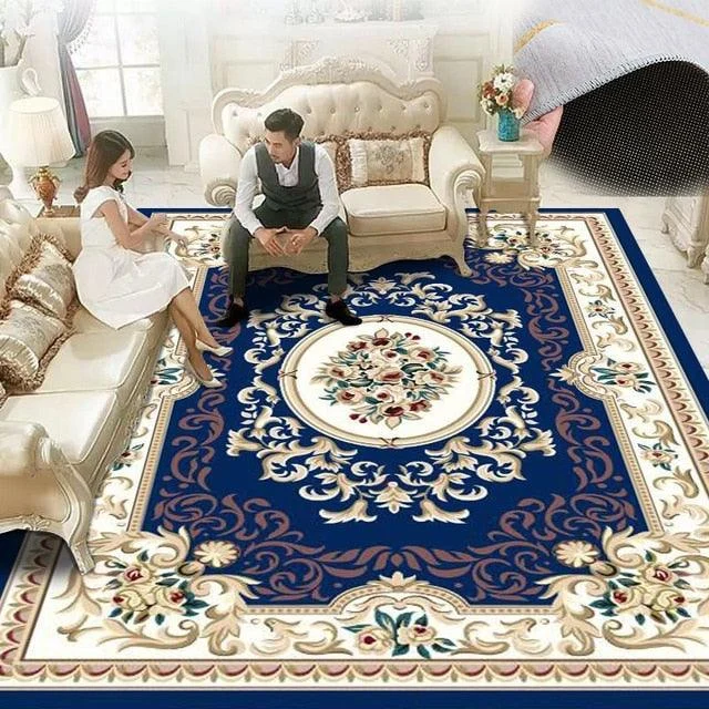 Red Blue Baroque Europe Carpet Thickened Living Room Rugs Large Decor - Homeko