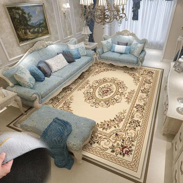 Red Blue Baroque Europe Carpet Thickened Living Room Rugs Large Decor - Homeko