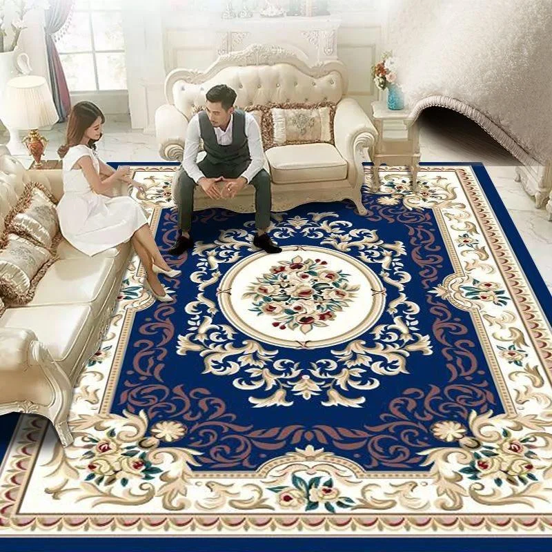 Red Blue Baroque Europe Carpet Thickened Living Room Rugs Large Decor - Homeko