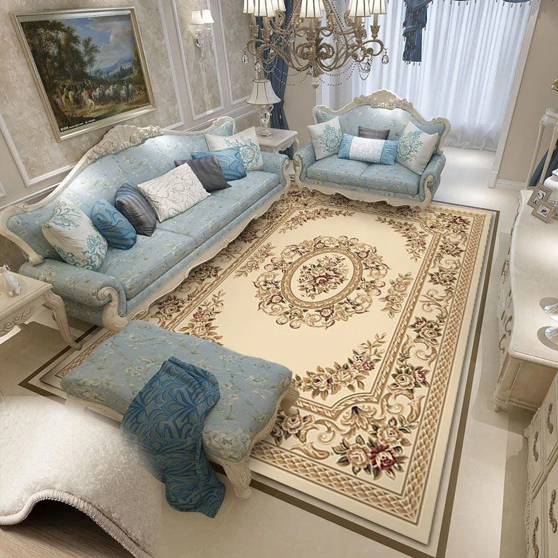 Red Blue Baroque Europe Carpet Thickened Living Room Rugs Large Decor - Homeko