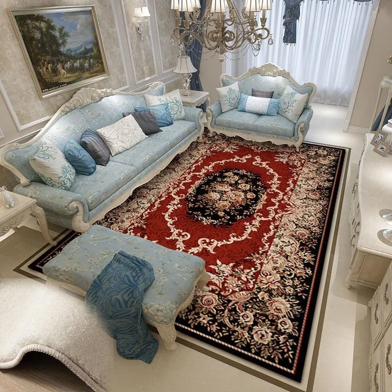 Red Blue Baroque Europe Carpet Thickened Living Room Rugs Large Decor - Homeko