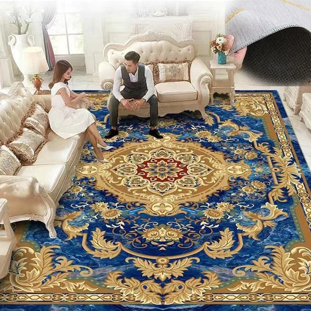Red Blue Baroque Europe Carpet Thickened Living Room Rugs Large Decor - Homeko