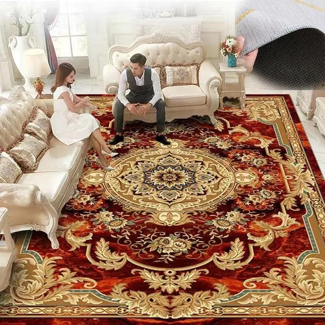 Red Blue Baroque Europe Carpet Thickened Living Room Rugs Large Decor - Homeko