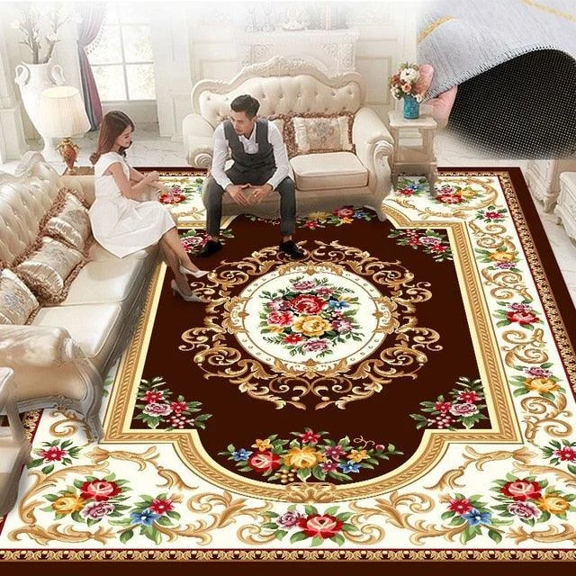 Red Blue Baroque Europe Carpet Thickened Living Room Rugs Large Decor - Homeko