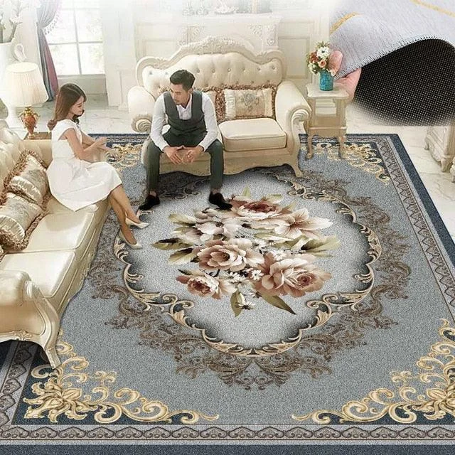 Red Blue Baroque Europe Carpet Thickened Living Room Rugs Large Decor - Homeko