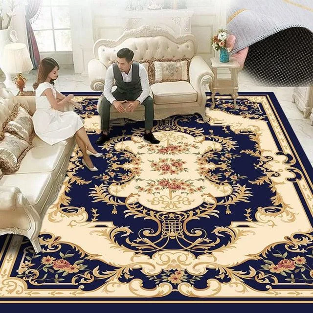 Red Blue Baroque Europe Carpet Thickened Living Room Rugs Large Decor - Homeko