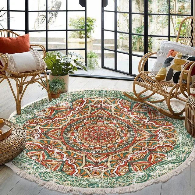 RelaxBohoTasselEuropeanRoundRugsLivingRoomCarpetsDecorationMachineWashable-Homeko11 Relax Boho Tassel European Round Rugs Living Room Carpets Decoration Machine Washable - Homeko
