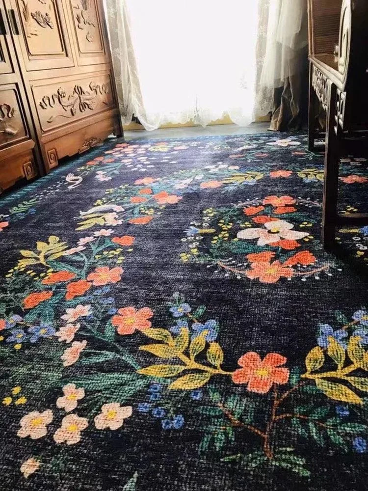 RetroBohoBirdFloralRugCarpetLargeAreaLivingRoomBalcony-Homeko6 Retro Boho Bird Floral Rug Carpet Large Area Living Room Balcony - Homeko