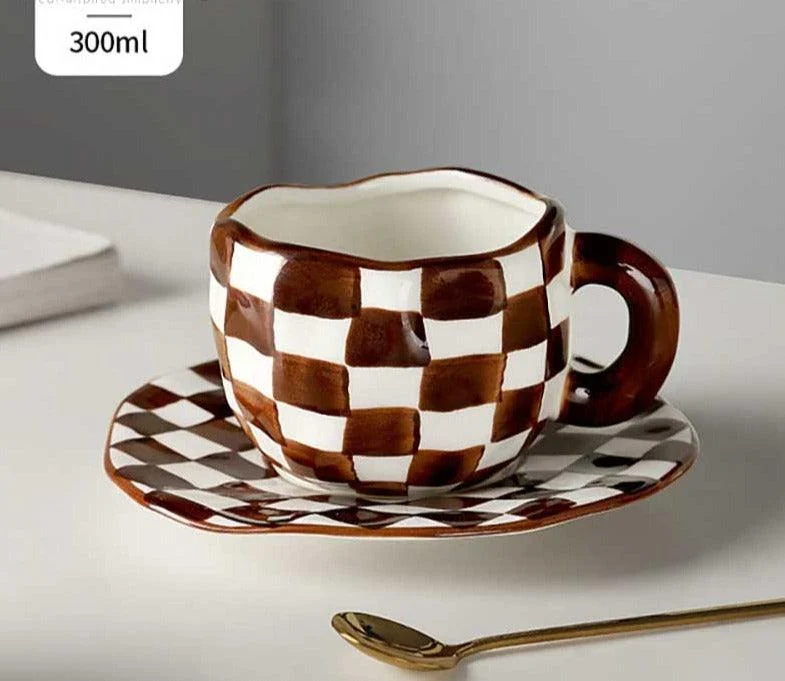 RetroCeramicCheckeredMug_1 Retro Ceramic Checkered Mug - ISTANBULLU LTD