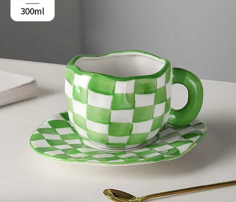 RetroCeramicCheckeredMug_3 Retro Ceramic Checkered Mug - ISTANBULLU LTD
