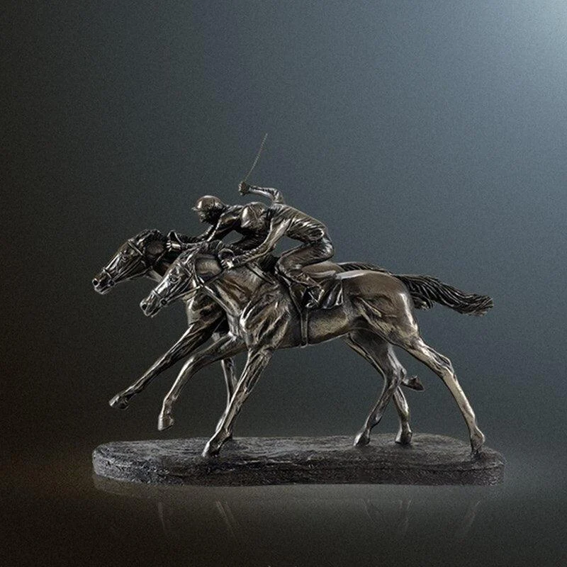 RetroHorseRacingJockeyArtSculpturesandStatuesResinAndCopperCraft-Homeko2 Retro Horse Racing Jockey Art Sculptures and Statues Resin And Copper Craft - Homeko