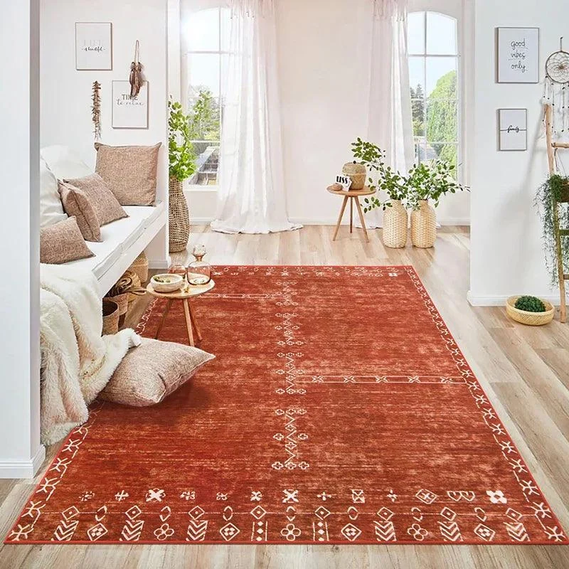 Retro Minimal Red Black Rug for Living Room Carpet - Homeko