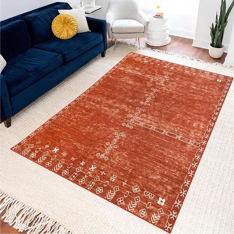 Retro Minimal Red Black Rug for Living Room Carpet - Homeko