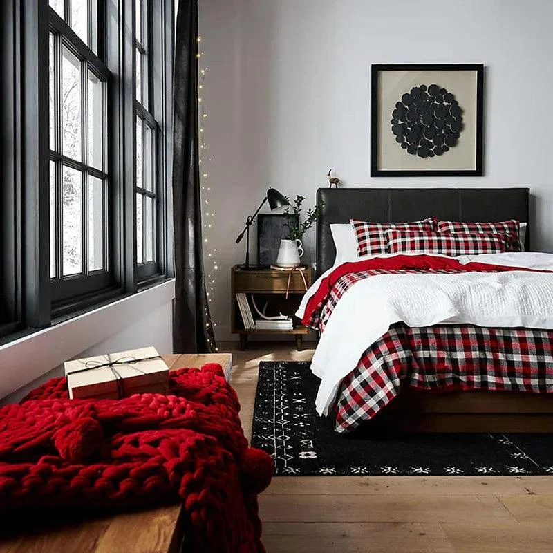 Retro Minimal Red Black Rug for Living Room Carpet - Homeko
