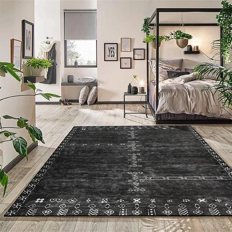 Retro Minimal Red Black Rug for Living Room Carpet - Homeko