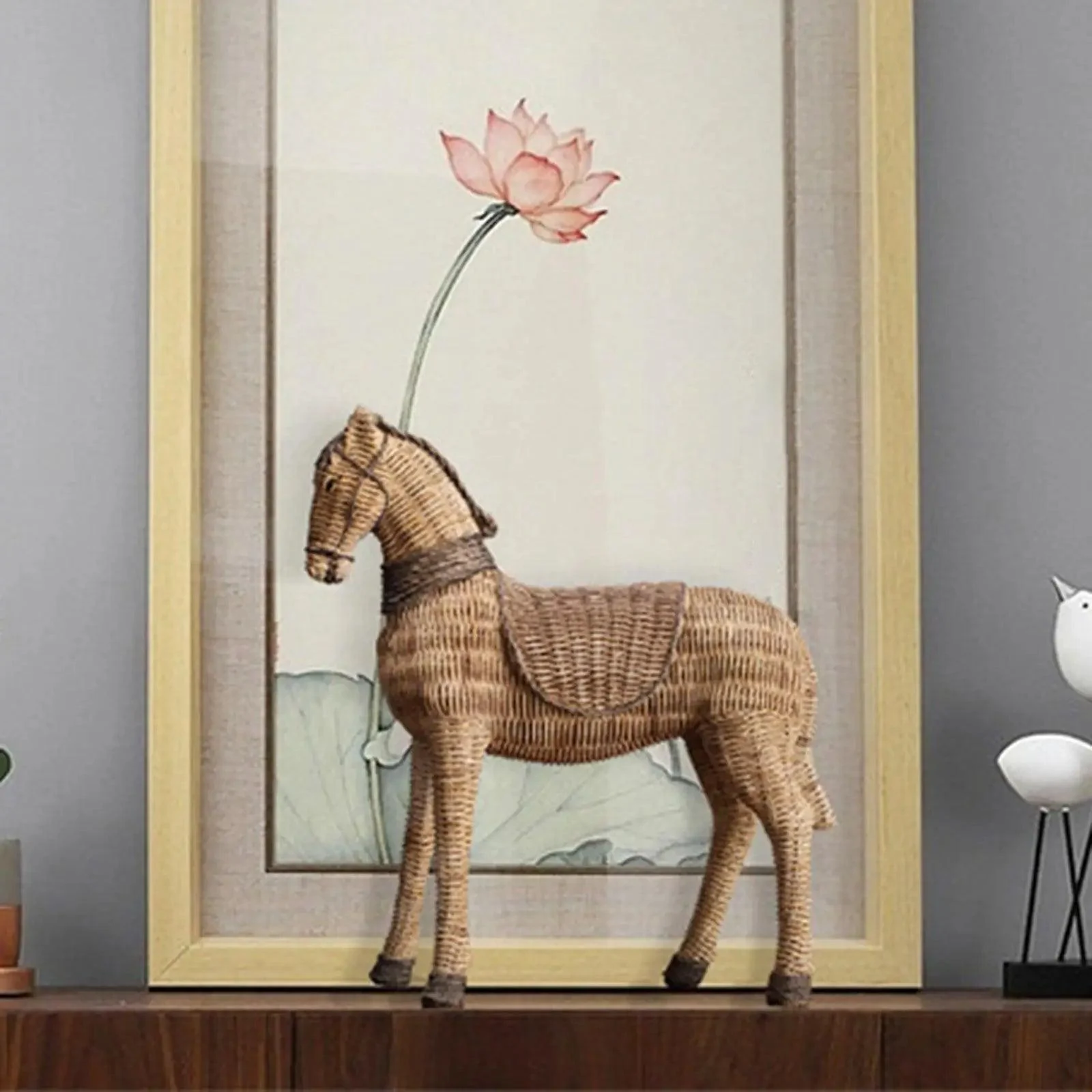 RetroRattanHorseArtCraftsHandmadeOfficeDecorGiftSculpturesandStatues-Homeko1 Retro Rattan Horse Art Crafts Handmade Office Decor Gift Sculptures and Statues - Homeko