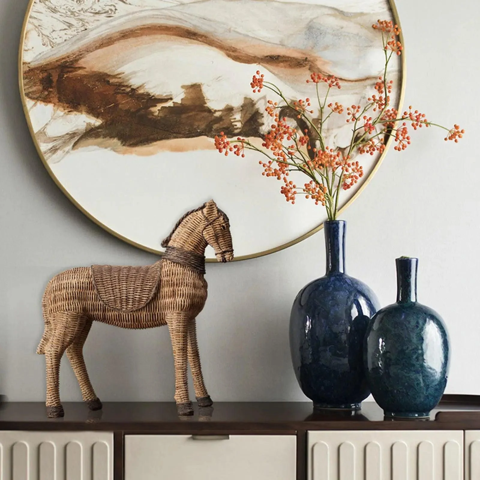 RetroRattanHorseArtCraftsHandmadeOfficeDecorGiftSculpturesandStatues-Homeko2 Retro Rattan Horse Art Crafts Handmade Office Decor Gift Sculptures and Statues - Homeko
