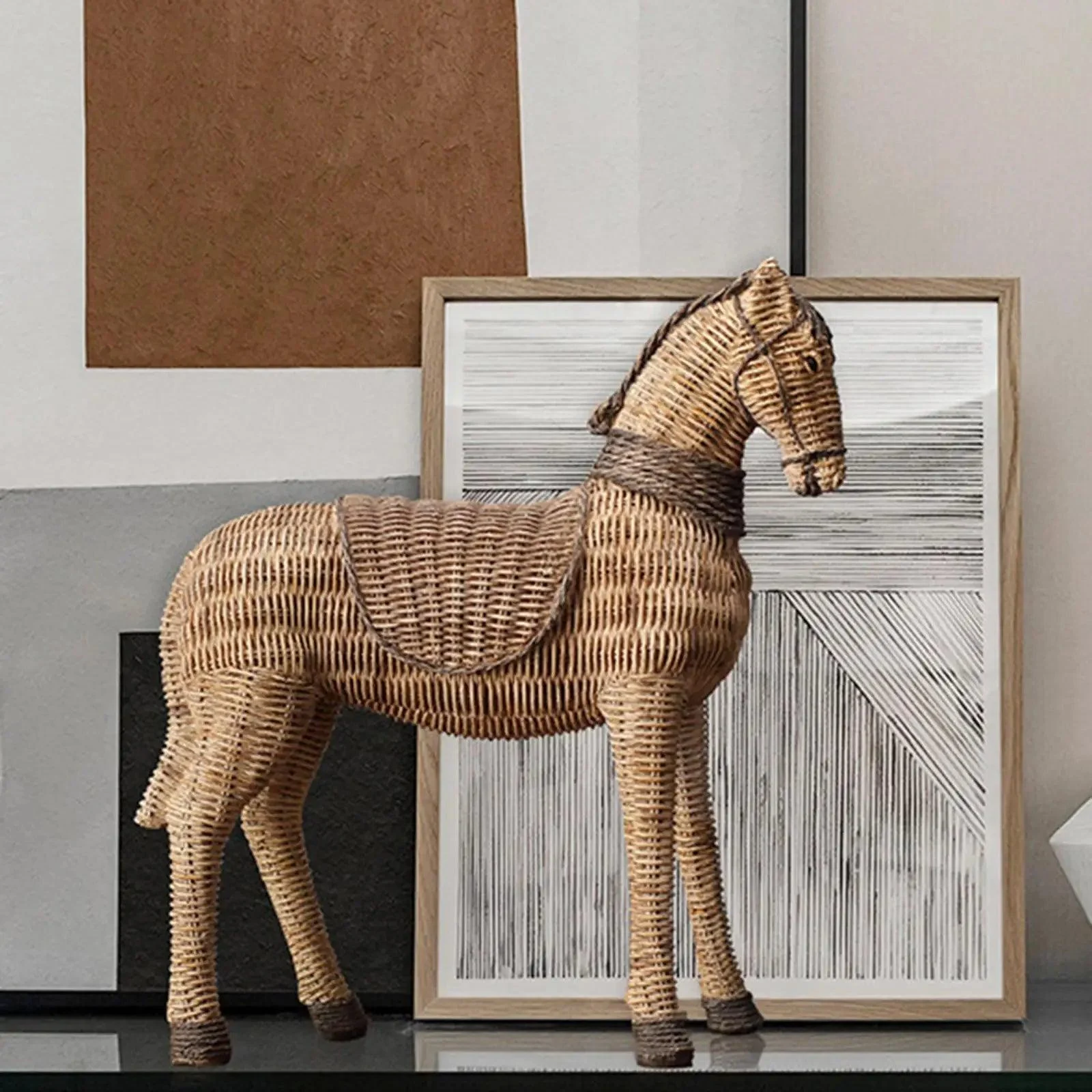 RetroRattanHorseArtCraftsHandmadeOfficeDecorGiftSculpturesandStatues-Homeko4 Retro Rattan Horse Art Crafts Handmade Office Decor Gift Sculptures and Statues - Homeko