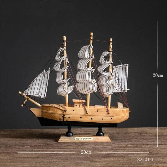 Retro Wooden Handmade Sailboat Miniature - Homeko