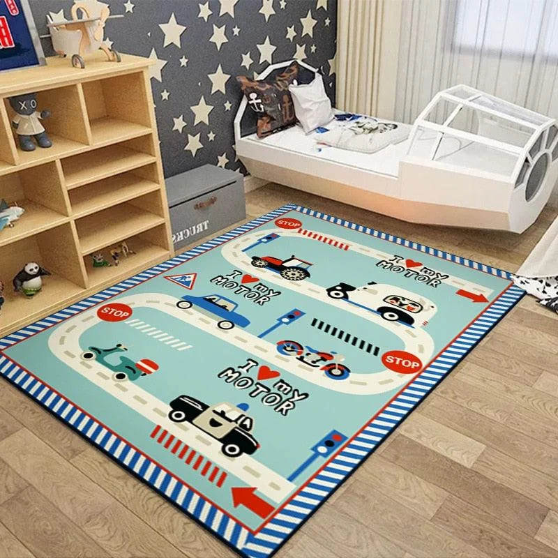 Road Traffic Route Map Carpet for Children Rugs Boys Girls - Homeko