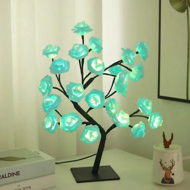 Roos-Bloem-Boom-Lamp-24-Hoofden-Roos-Tafel-Licht-Fee-Bureau-Nachtlampjes-Usb-Plug-Geschenken-Voor Roos Bloem Boom Lamp 24 Hoofden Roos Tafel Licht Fee Bureau Nachtlampjes Usb Plug Geschenken Voor