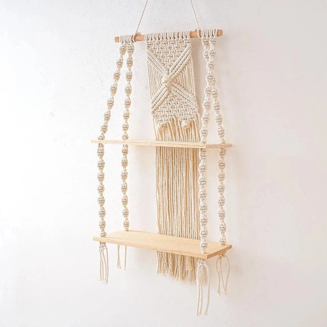 RopeCraftDoubleWoodHangingShelf-Homeko3 RopeCraft Double Wood Hanging Shelf - Homeko
