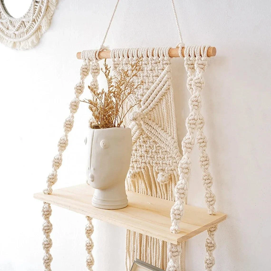 RopeCraftDoubleWoodHangingShelf-Homeko4 RopeCraft Double Wood Hanging Shelf - Homeko