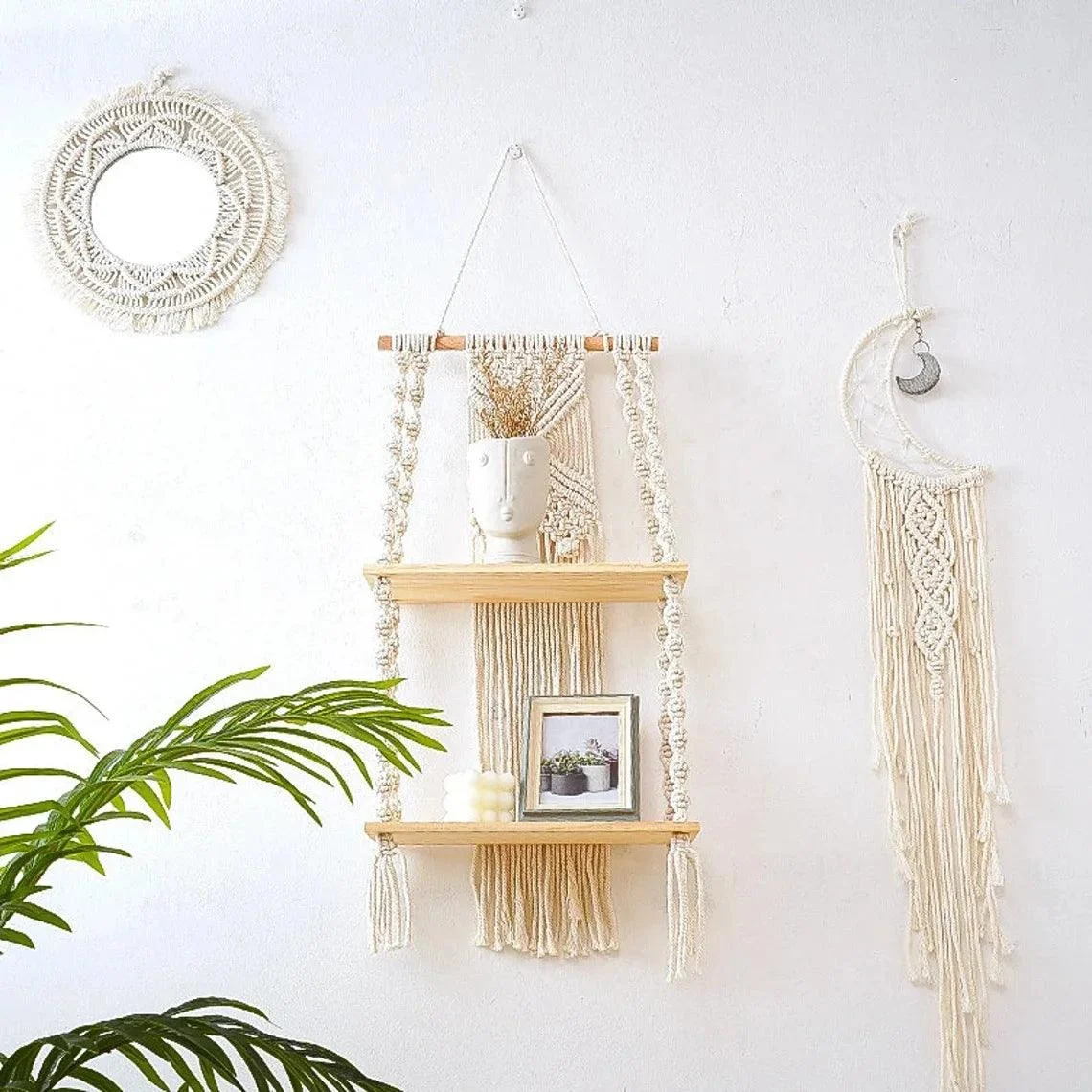 RopeCraftDoubleWoodHangingShelf-Homeko5 RopeCraft Double Wood Hanging Shelf - Homeko