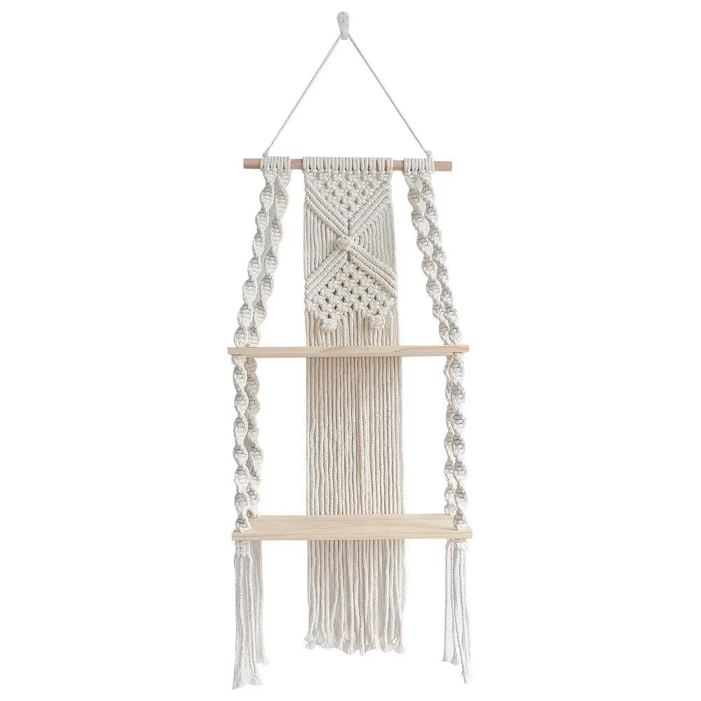 RopeCraftDoubleWoodHangingShelf-Homeko6 RopeCraft Double Wood Hanging Shelf - Homeko