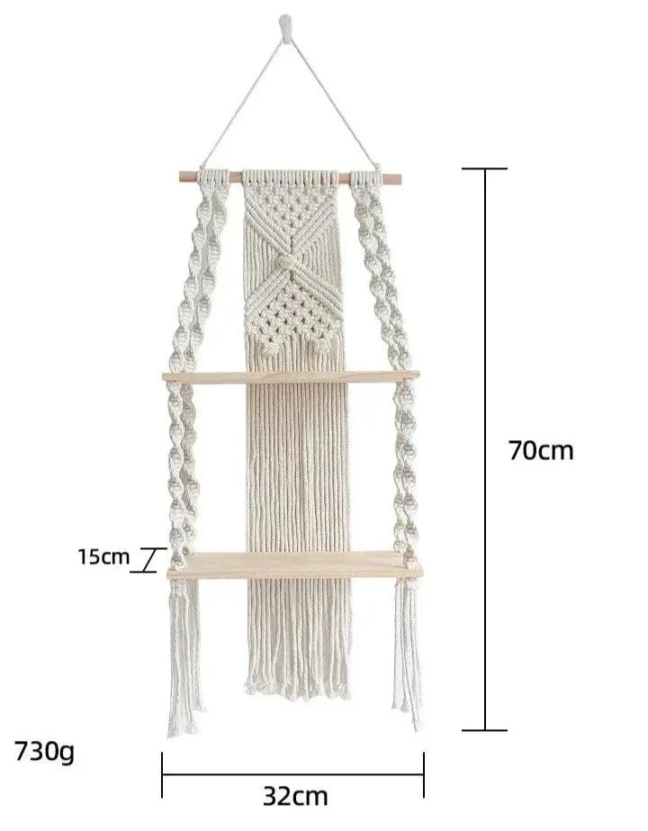 RopeCraftDoubleWoodHangingShelf-Homeko7 RopeCraft Double Wood Hanging Shelf - Homeko