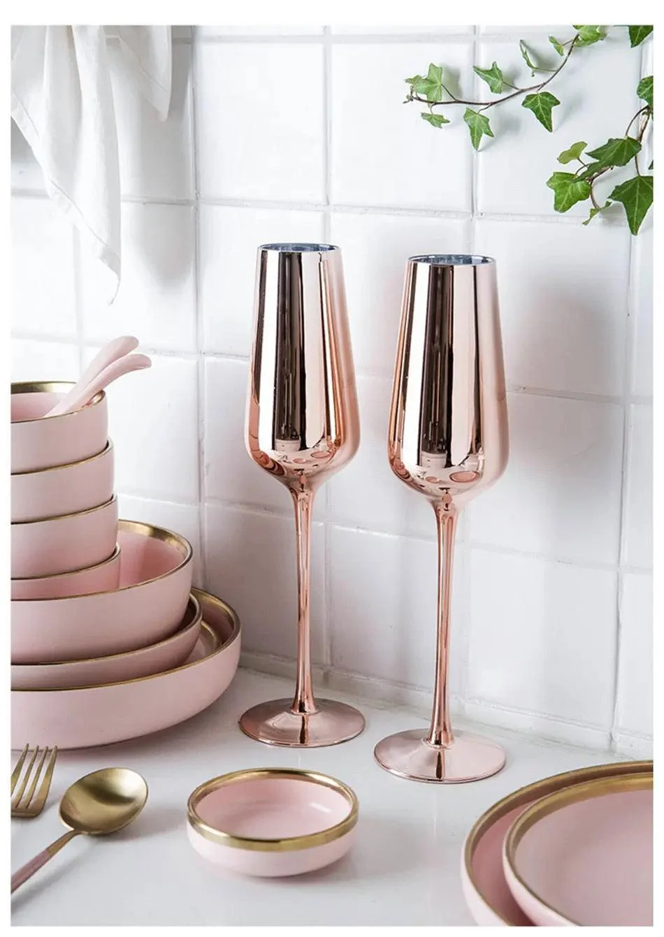 Rose Gold Champagne Flutes - ISTANBULLU LTD
