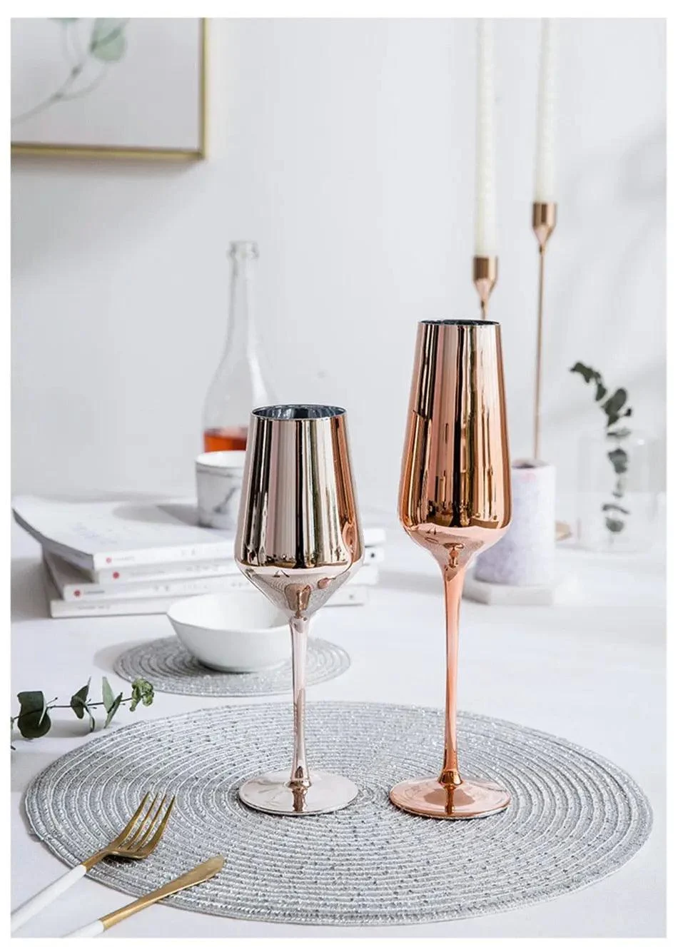 Rose Gold Champagne Flutes - ISTANBULLU LTD