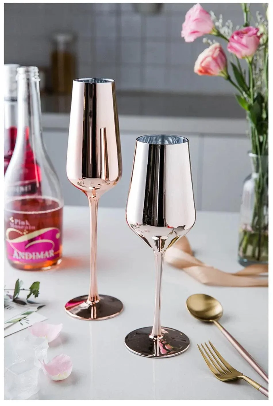 Rose Gold Champagne Flutes - ISTANBULLU LTD