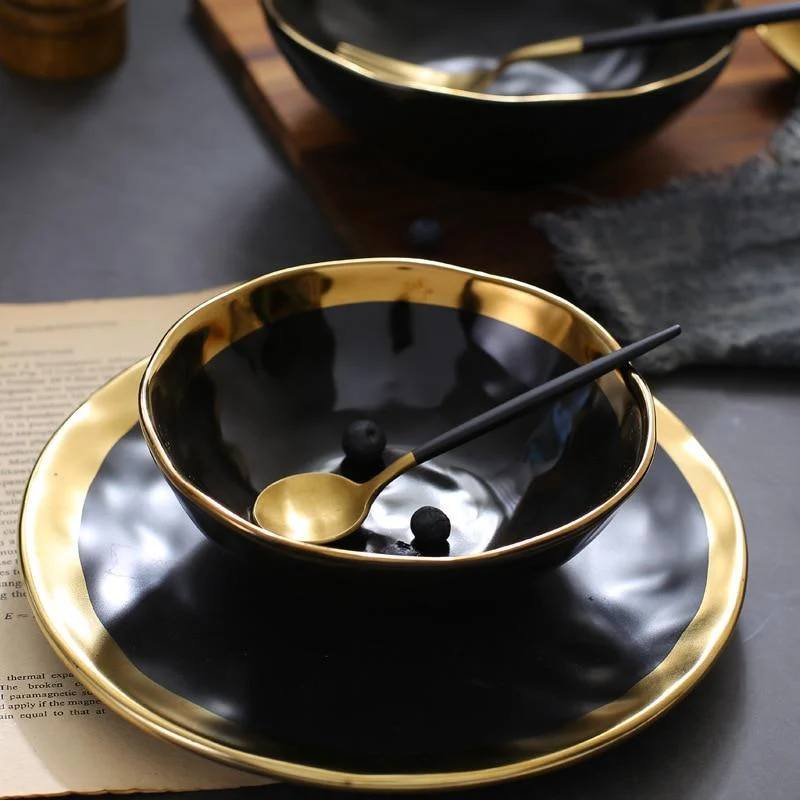 Round White Black Ceramic Salad Bowl Gold Japanese Style Noodle Container For Soup Rice Bowl Ceramica F2fe1e02 Ea08 4776 B8a4 512f31afb820