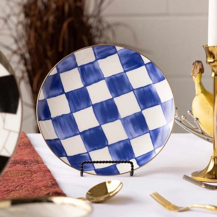RoyalBlueCheckDinnerwareSet-TimelessElegance-Homeko4 Royal Blue Check Dinnerware Set - Timeless Elegance - Homeko