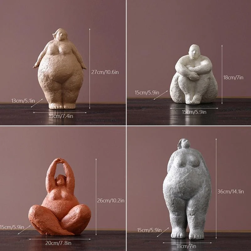 S07cb845bb2354b6eb4bbda4c7b787527E Wabi Sabi Style Resin Fat Lady Figurines - ISTANBULLU LTD