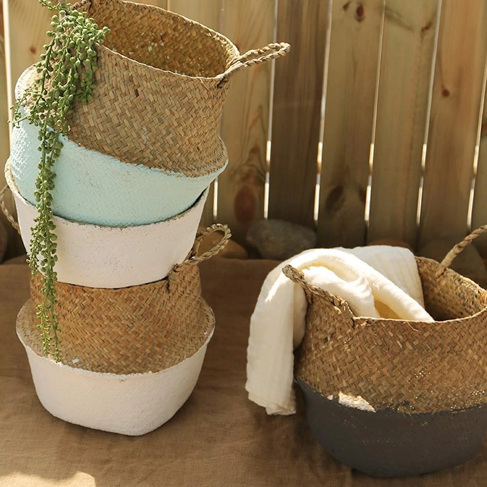 Seagrass-Wicker-Basket-Laundry-Basket-Flower-Pot-Folding-Basket-Dirty-Basket-Woven-Storage-Pot-Garden-Flower Seagrass Wicker Basket Laundry Basket Flower Pot Folding Basket Dirty Basket Woven Storage Pot Garden Flower