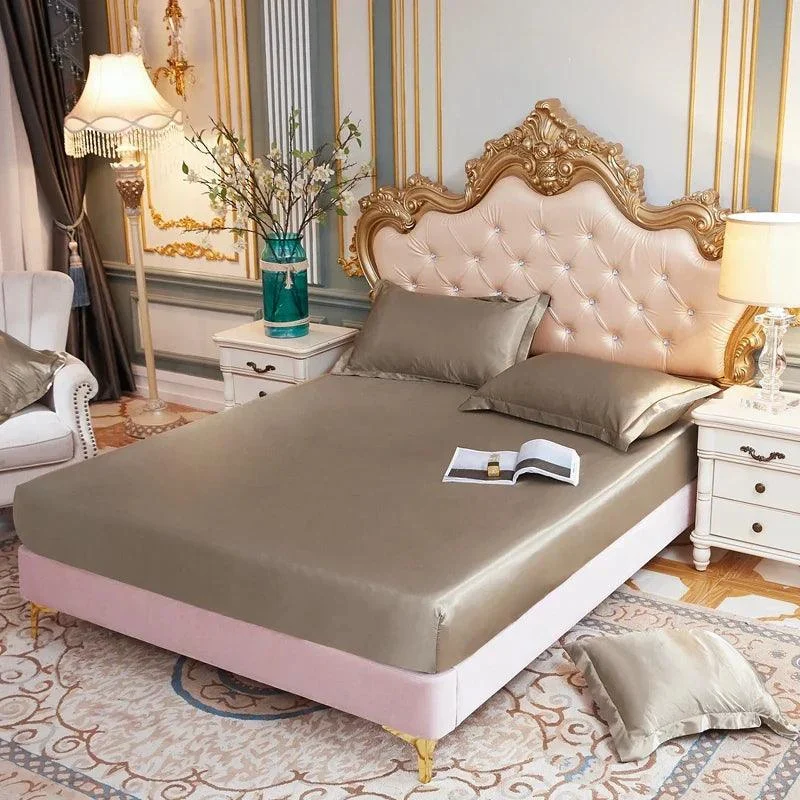 Solid-Color-Fitted-Sheet-Single-Double-Queen-Size-Mattress-Cover-Luxury-Satin-Rayon-With-Elastic-Band Solid Color Fitted Sheet Single Double Queen Size Mattress Cover Luxury Satin Rayon With Elastic Band