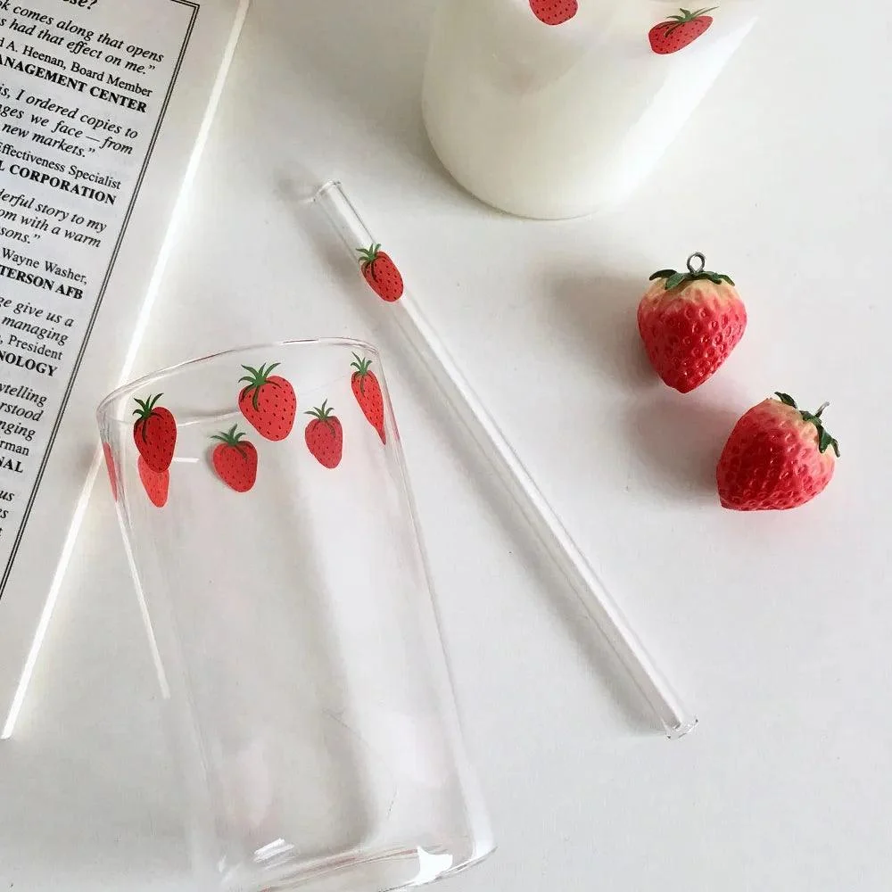Strawberry Cute Glass Cup - Homeko