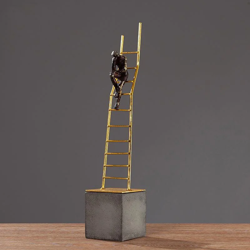 ThinkerSittingOnGoldStairsSculpturesandStatuesforDecoration-Homeko3 Thinker Sitting On Gold Stairs Sculptures and Statues for Decoration - Homeko