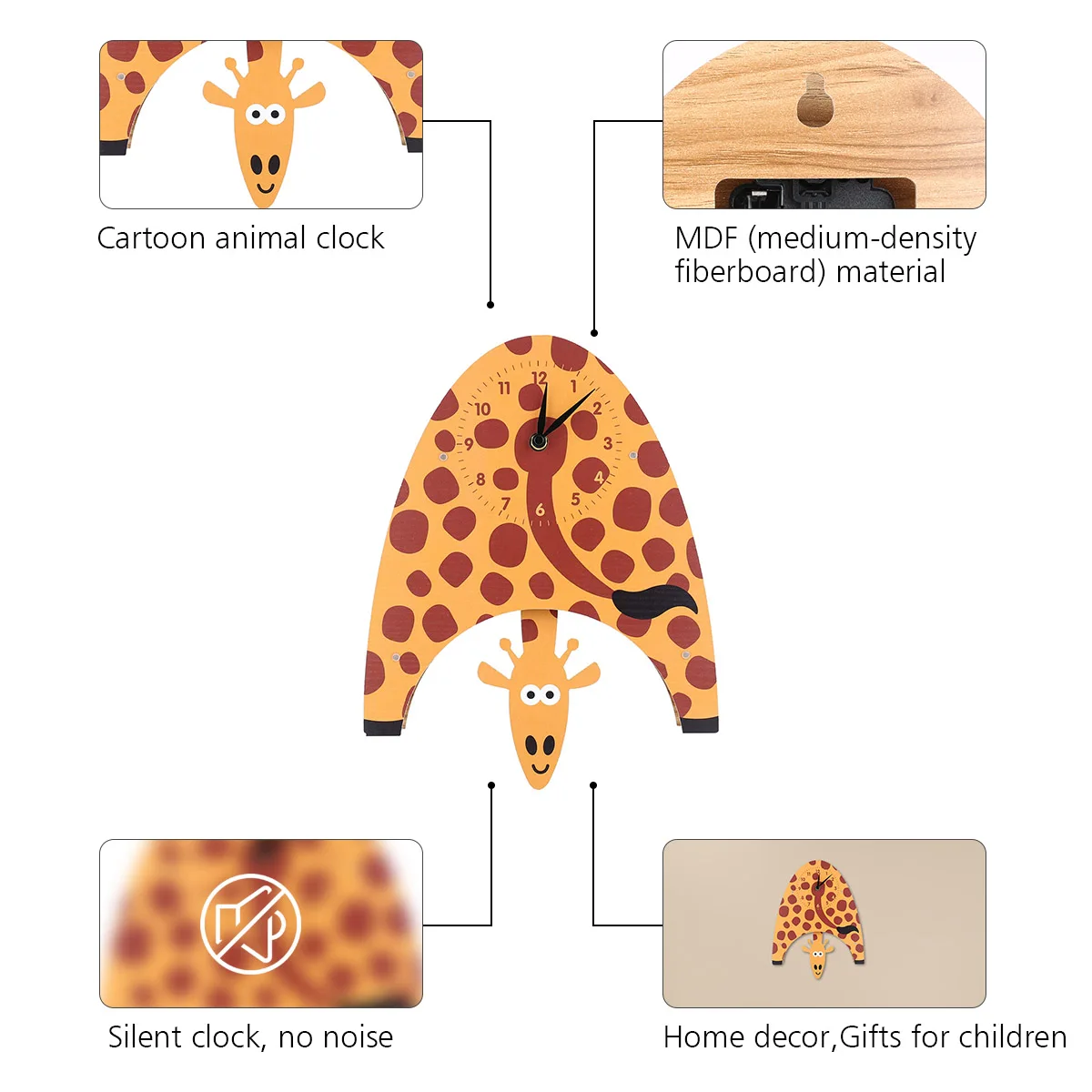 Swinging Giraffe Kids Bedroom Wall Decor Clock