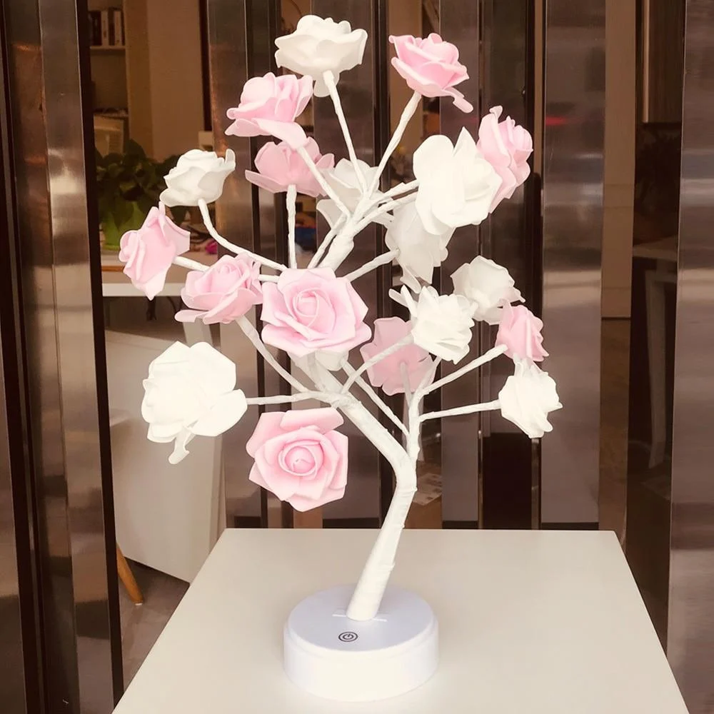 Tree Shaped Led Lamp Bonsai Style 24leds Rose Flower Diy Usb Night Light Touch Switch Control