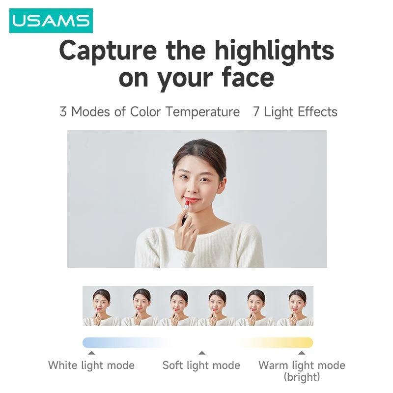 USAMS-LED-Video-Foldable-Bracket-Phone-Holder-Clip-For-Youtube-Vlog-Live-Bluetooth-Wireless-Selfie-Stick Usams Led Video Foldable Bracket Phone Holder Clip For Youtube Vlog Live Bluetooth Wireless Selfie Stick