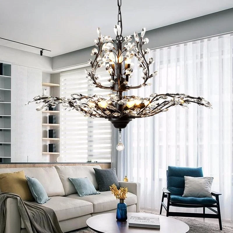 VintageGoldBlackCandleCrystalChandelierLedPendantLightingRoomDecor-Homeko1 Vintage Gold Black Candle Crystal Chandelier Led Pendant Lighting Room Decor - Homeko