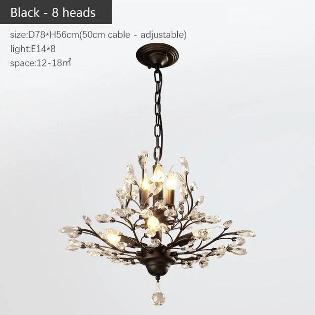 VintageGoldBlackCandleCrystalChandelierLedPendantLightingRoomDecor-Homeko12 Vintage Gold Black Candle Crystal Chandelier Led Pendant Lighting Room Decor - Homeko