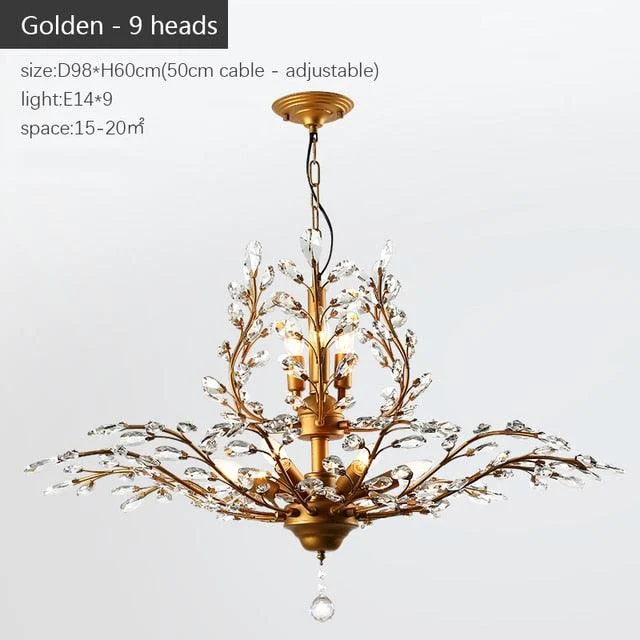 VintageGoldBlackCandleCrystalChandelierLedPendantLightingRoomDecor-Homeko13 Vintage Gold Black Candle Crystal Chandelier Led Pendant Lighting Room Decor - Homeko