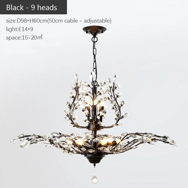 VintageGoldBlackCandleCrystalChandelierLedPendantLightingRoomDecor-Homeko14 Vintage Gold Black Candle Crystal Chandelier Led Pendant Lighting Room Decor - Homeko