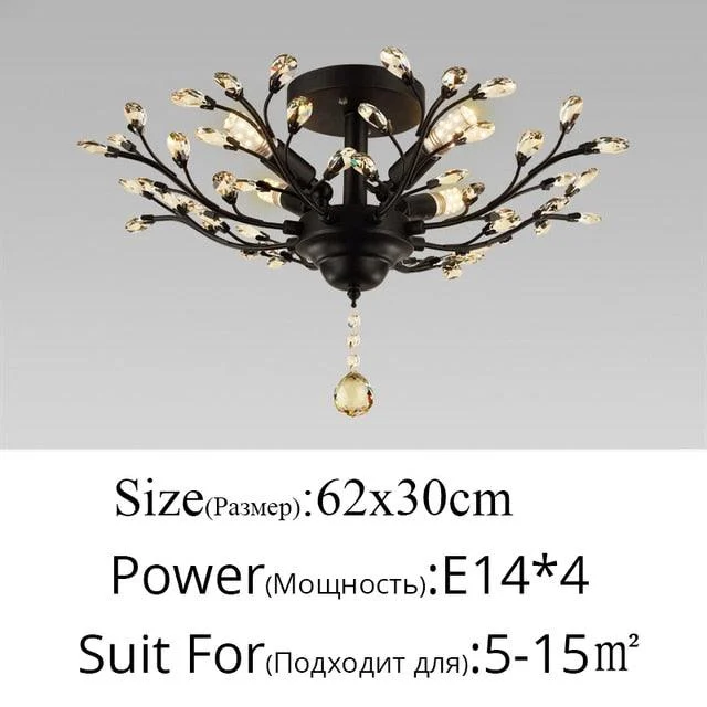 VintageGoldBlackCandleCrystalChandelierLedPendantLightingRoomDecor-Homeko15 Vintage Gold Black Candle Crystal Chandelier Led Pendant Lighting Room Decor - Homeko