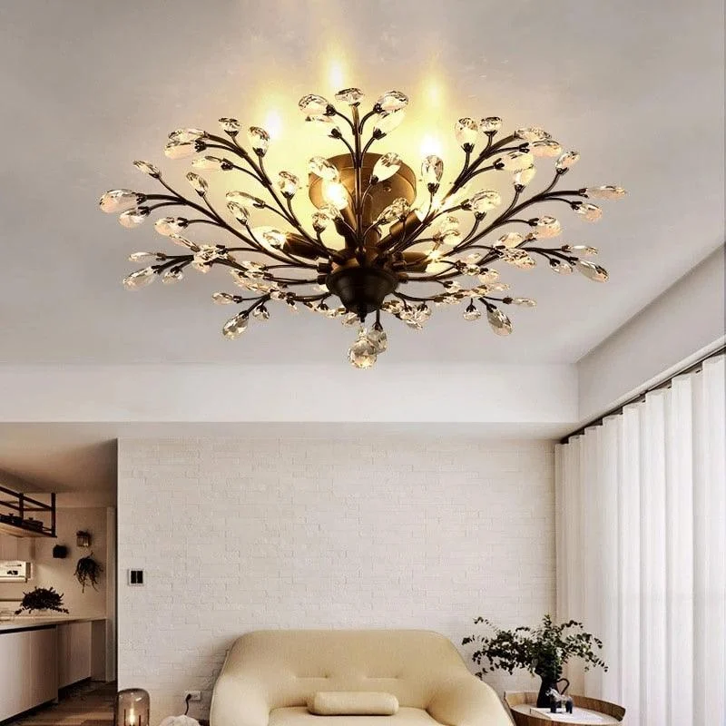 VintageGoldBlackCandleCrystalChandelierLedPendantLightingRoomDecor-Homeko5 Vintage Gold Black Candle Crystal Chandelier Led Pendant Lighting Room Decor - Homeko