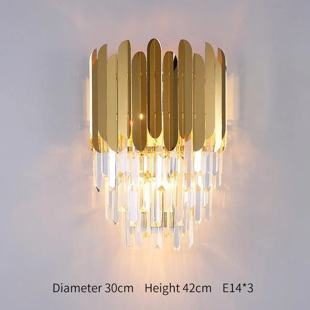 Vintage Gold Crystal Wall Lamp Indoor Wall Lighting for Bedroom Living Room Decoration - Homeko